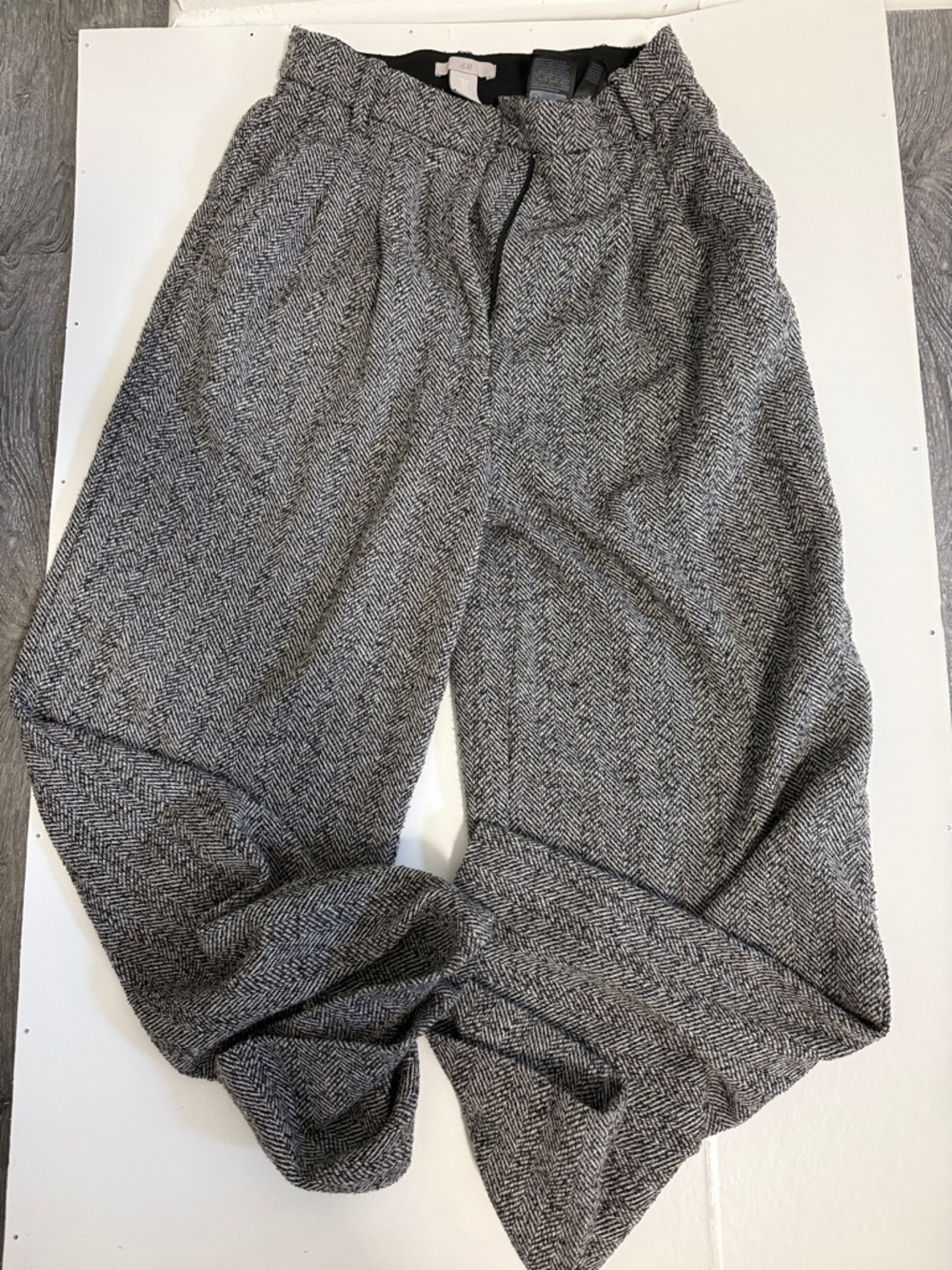 H&M Gray Herringbone Wide-Leg Trousers